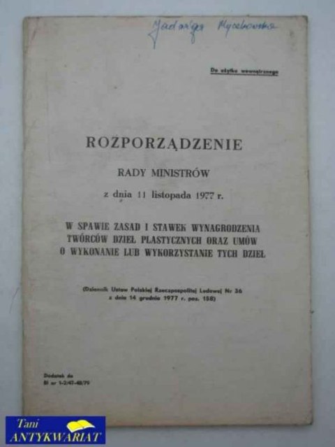 ROZPORZĄDZENIE RADY MINISTRÓW Z DN. 11.11.1977 R..