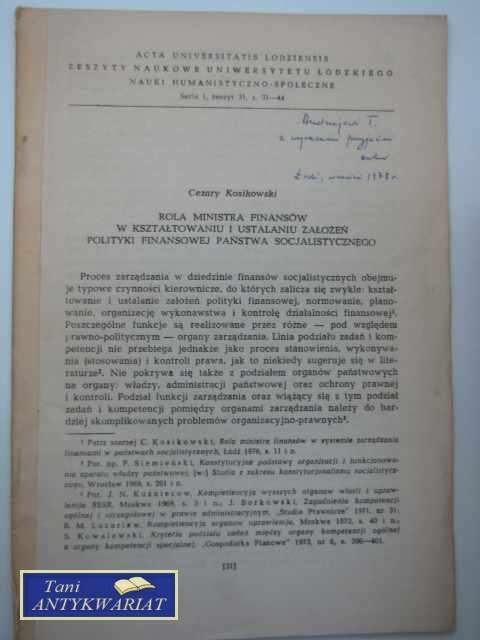 ROLA MINISTRA FINANSÓW W KSZTAŁTOWANIU I US