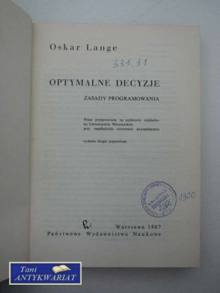 OPTYMALNE DECYZJE. ZASADY PROGRAMOWANIA.
