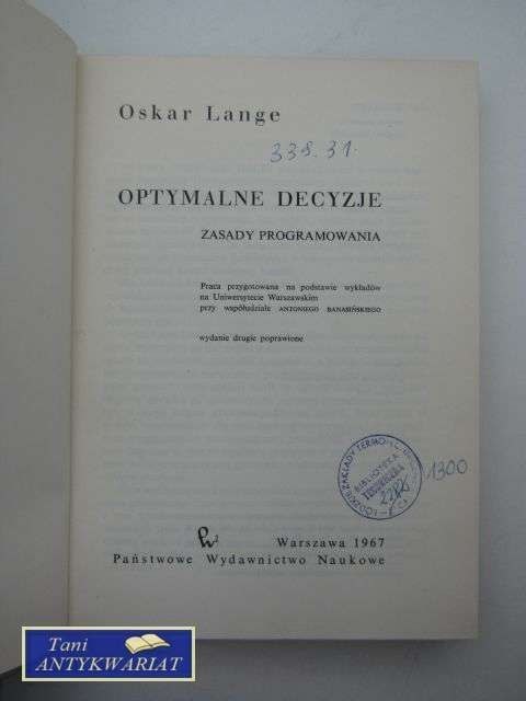 OPTYMALNE DECYZJE. ZASADY PROGRAMOWANIA.