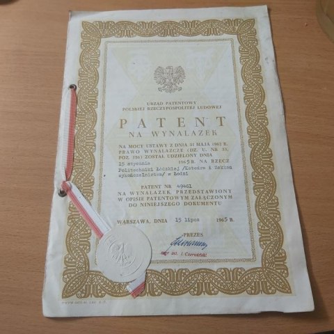 Patent na wynalazek 1963r.