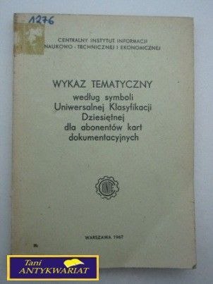WYKAZ TEMATYCZNY WEDŁUG SYMBOLI UNIWERSALNEJ KLAS